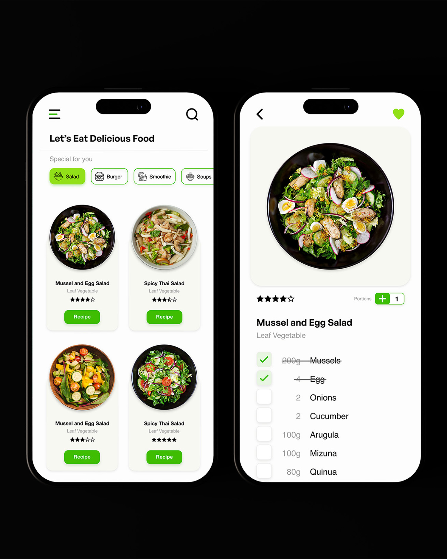 sustainable foodchoice app on 2 iphones